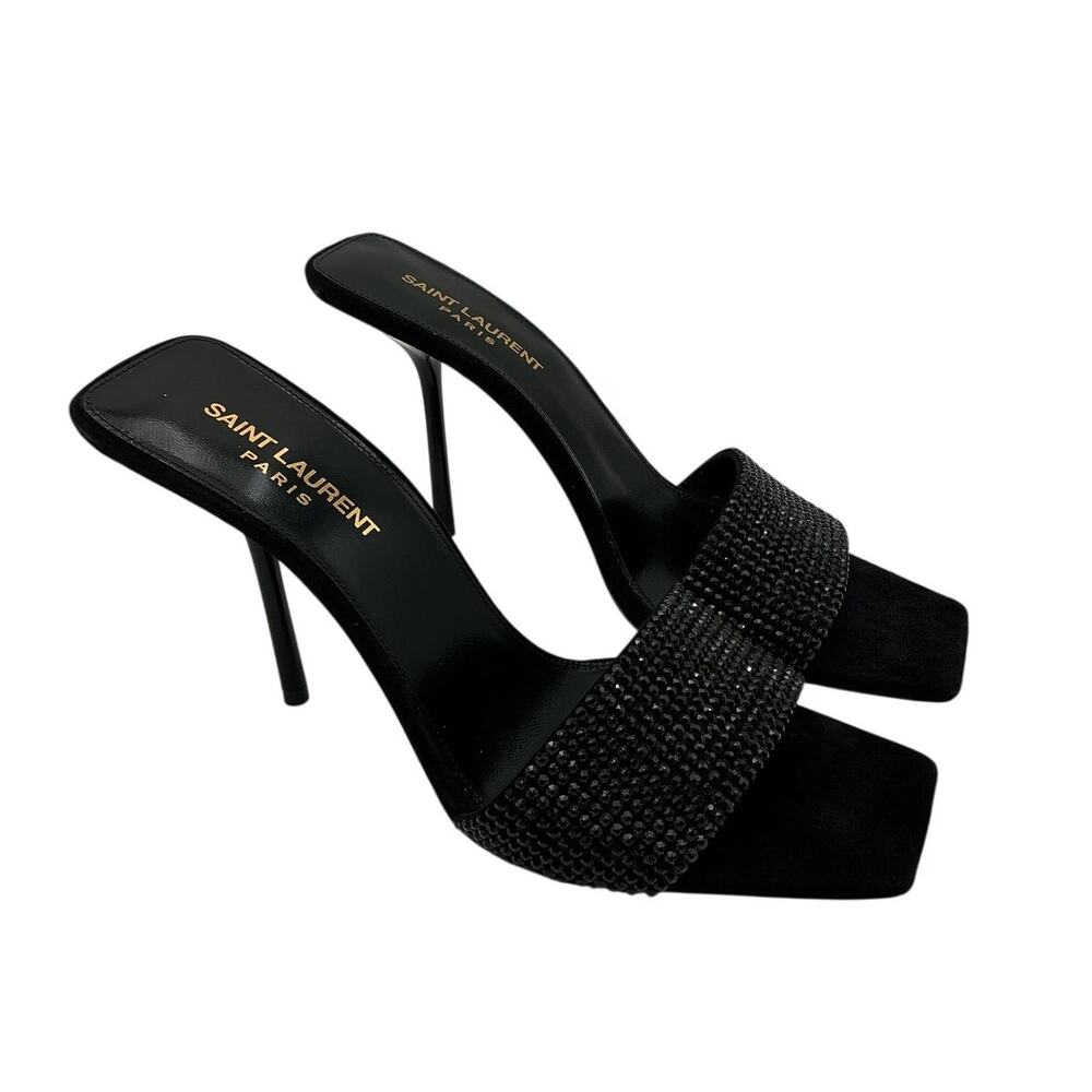 Saint Laurent Embellished Black Lucky Evening Mules Size 38.5 EU / US 8.5 - Picture 3 of 4